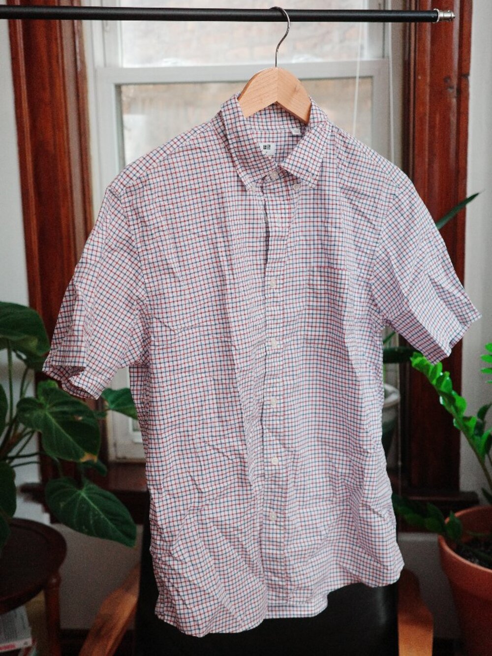 Men's button down shirt from Uniqlo.